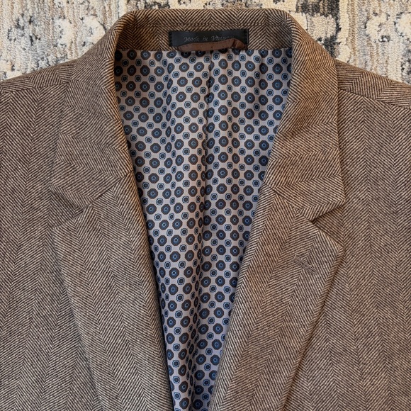Men’s Herringbone Wool & Cashmere Sport Coat Blazer Jacket - Picture 4 of 16